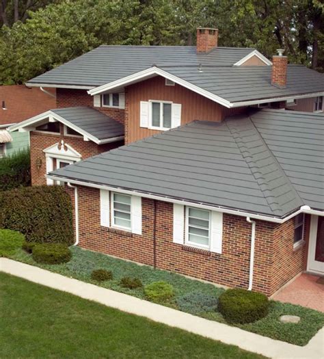 charcoal grey metal roof on brick house|metal roof for brick house.